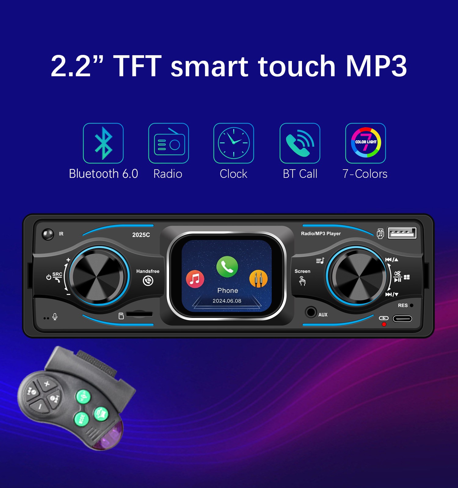 1Din Bluetooth Car Radio Stereo FM Audio Head Unit MP3 Player USB/TF/AUX In-Dash