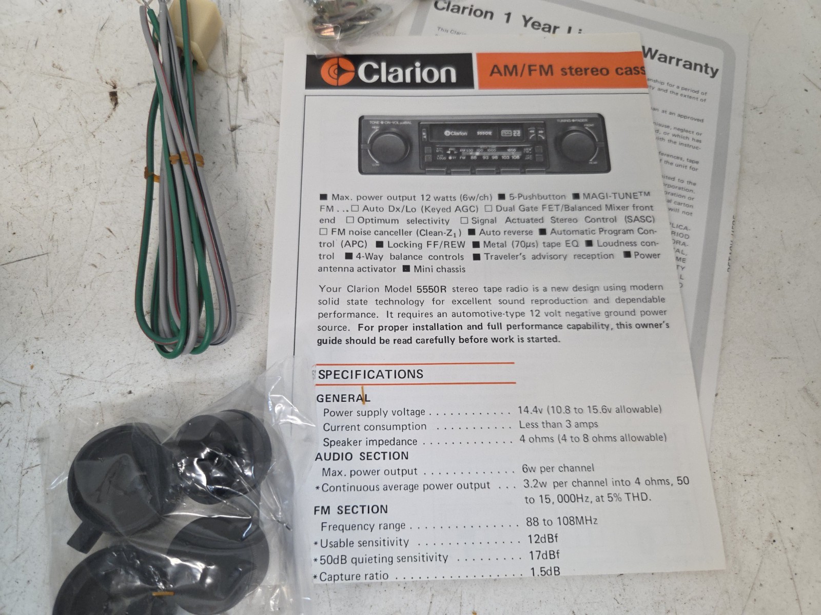 Vintage NOS Clarion 5550R AM/FM Stereo Cassette Reciever Shaft Mount Old School
