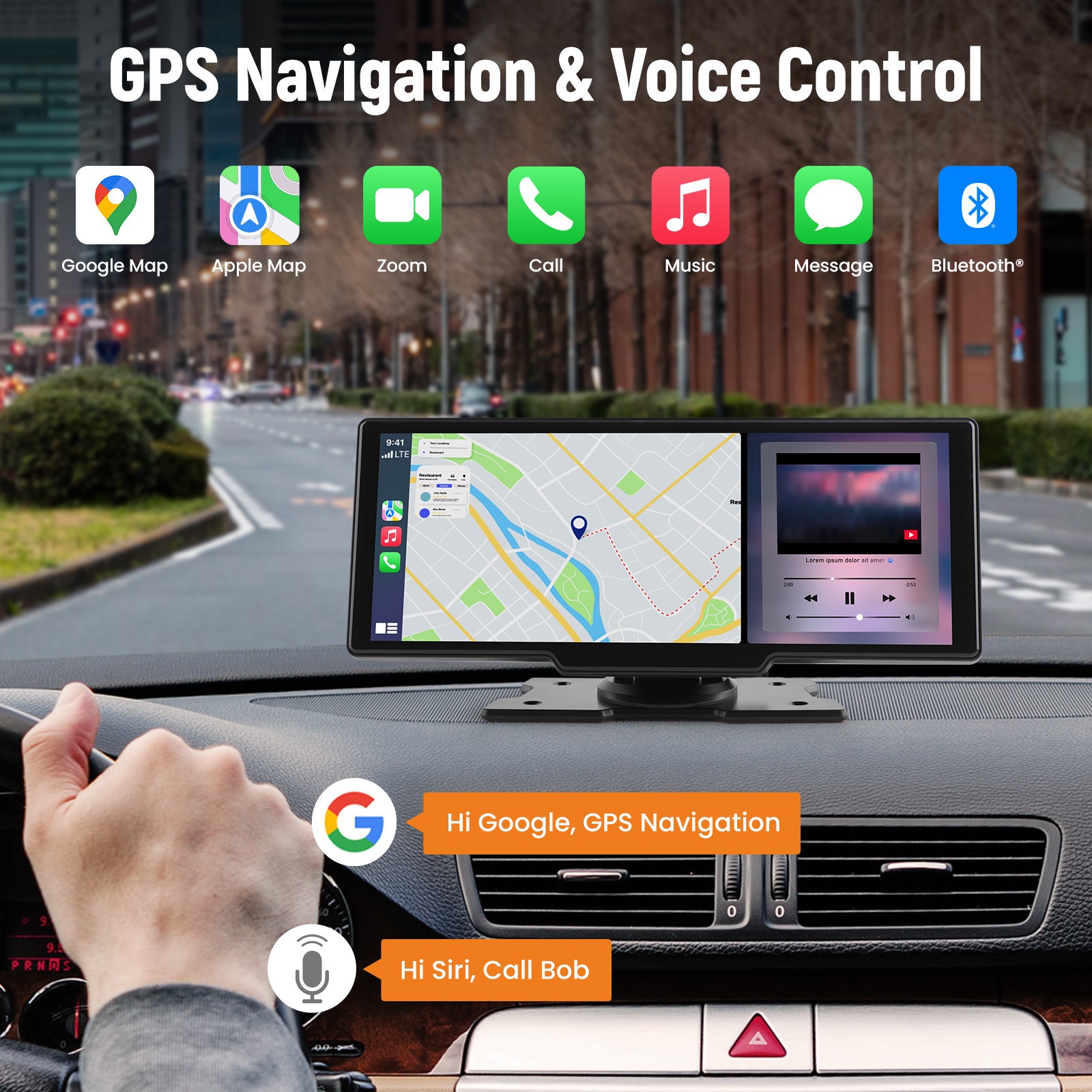 Car DVD Player for Truck RV CarPlay Wireless Android Auto 12-24V Touchscreen