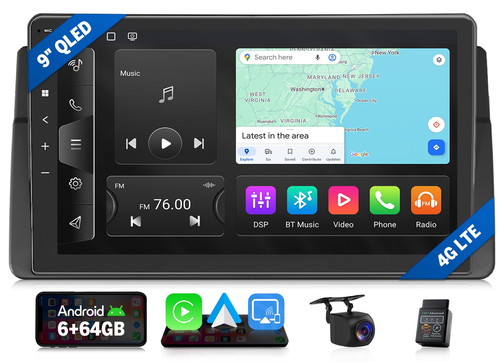 9″ QLED 6+64 Android 13 Car Stereo for BMW E46 330i 325i CarPlay GPS Navigation