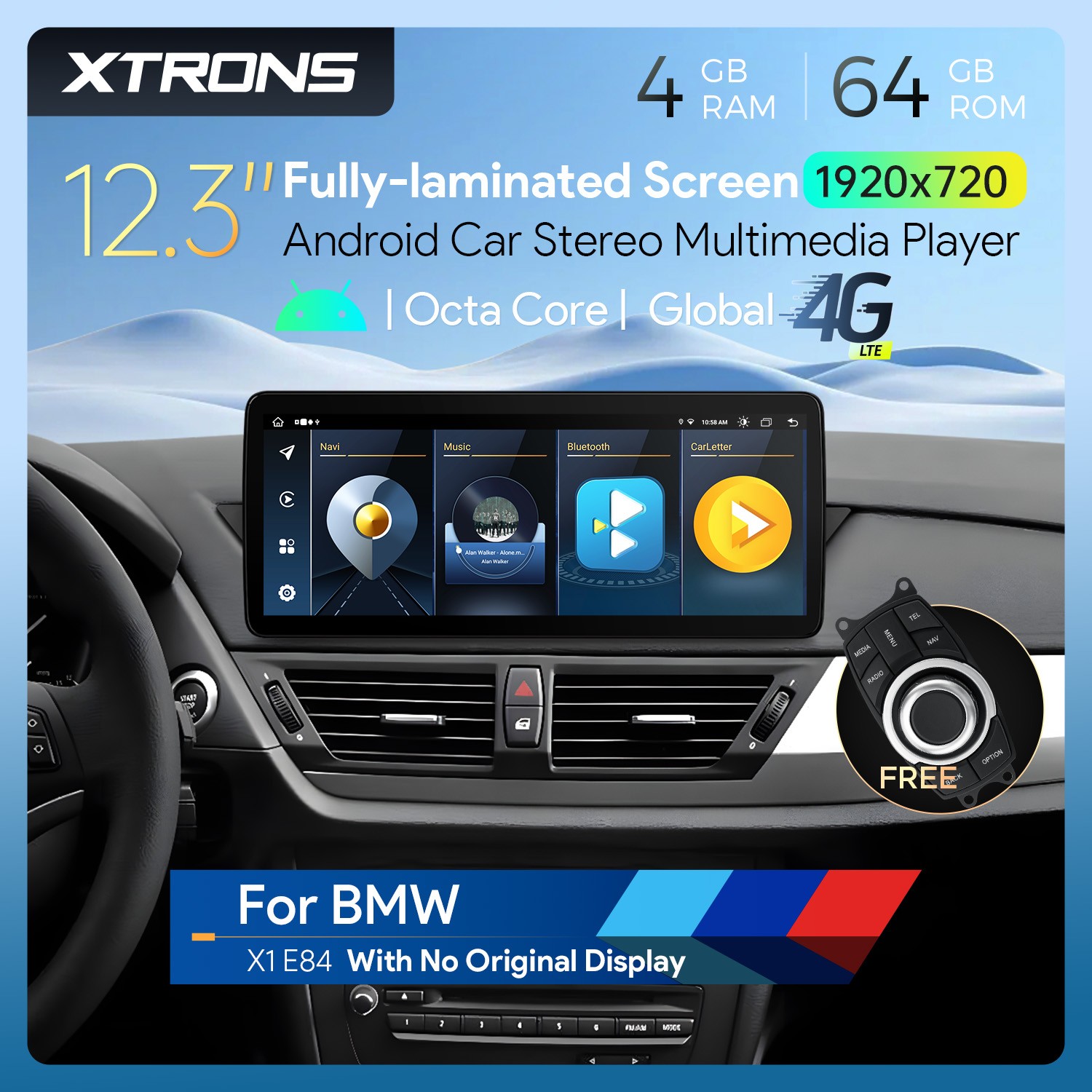 12.3″ Android 14 4G 8-Core 4+64GB CarPlay Car Screen Upgrade WiFi For BMW X1 E84