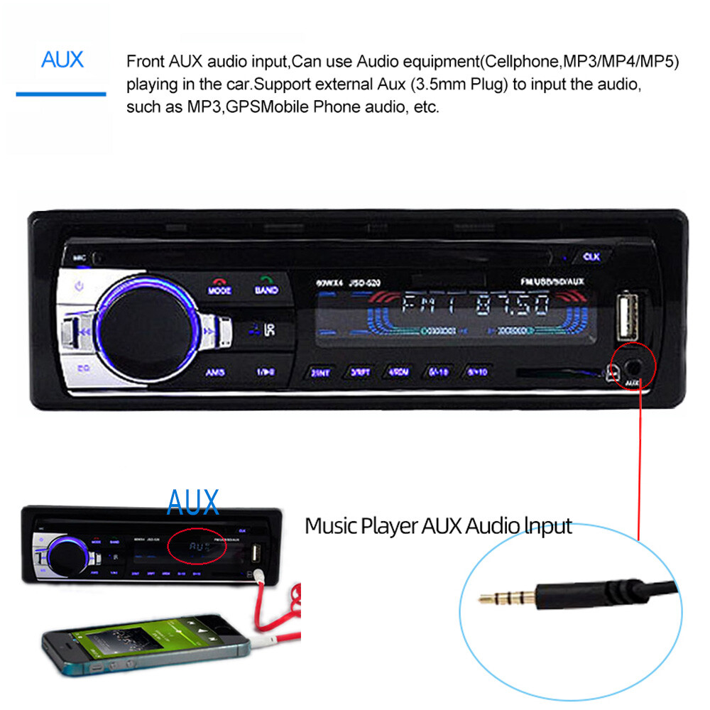 Single 1 Din Car Radio MP3 Player Bluetooth Stereo 12V Head Unit SD/USB/AUX/FM