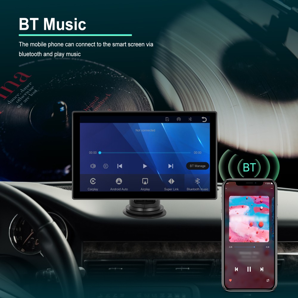 9″Portable Car Stereo Radio Wireless Apple Carplay/Android Auto Touch Screen GPS
