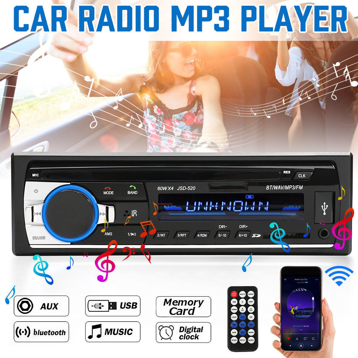 Car Radio Stereo 1Din Bluetooth FM Audio MP3/USB/SD/AUX In-Dash Player JSD-520