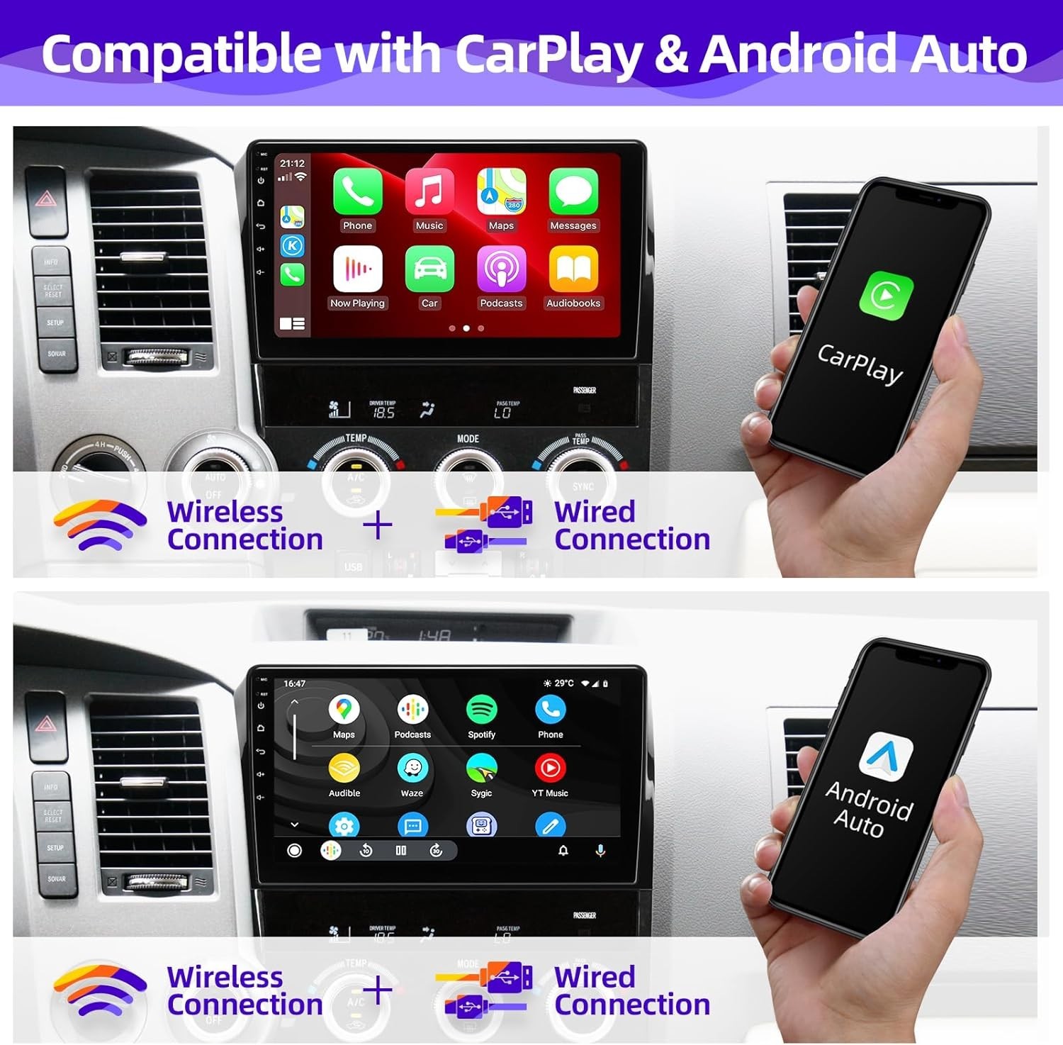 10″ 8Core 32G Android Auto Carplay for Toyota Tundra 2007-2013 Sequoia 2008-2018