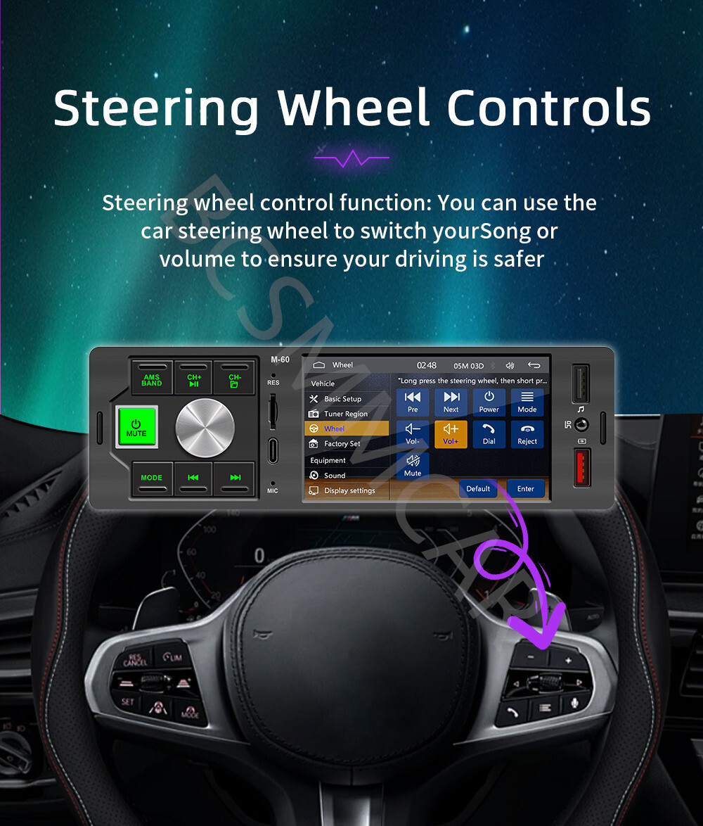 Touch Screen Car Stereo Radio 1 DIN 4.1in MP5/BT For Apple CarPlay Android/Auto
