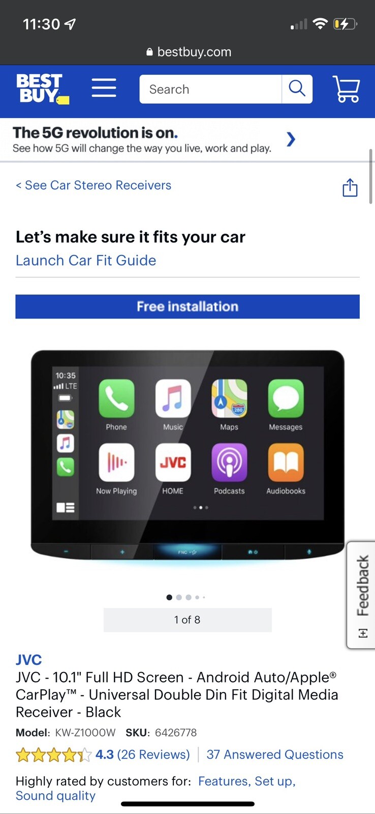JVC KW-Z1000W 10.1 Inch Digital Multimedia Receiver