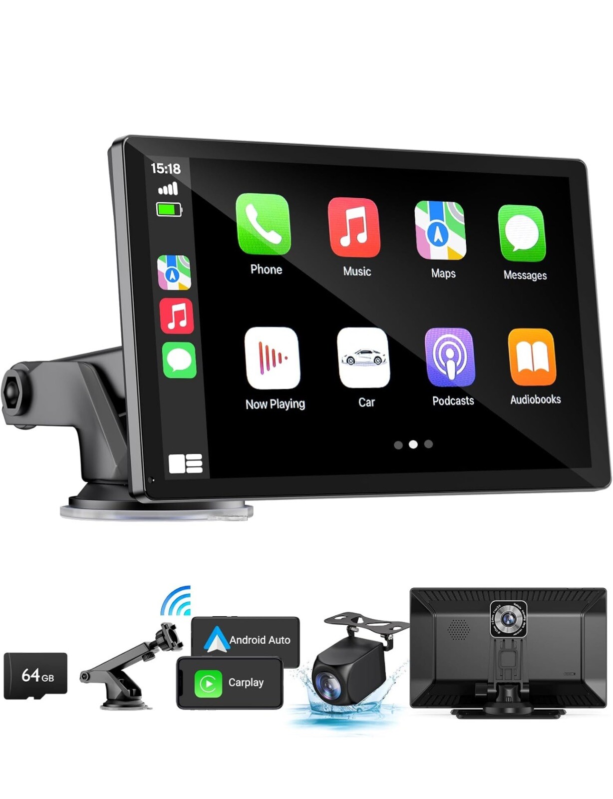 Wireless Carplay Touchscreen with 2.5K Dash Cam