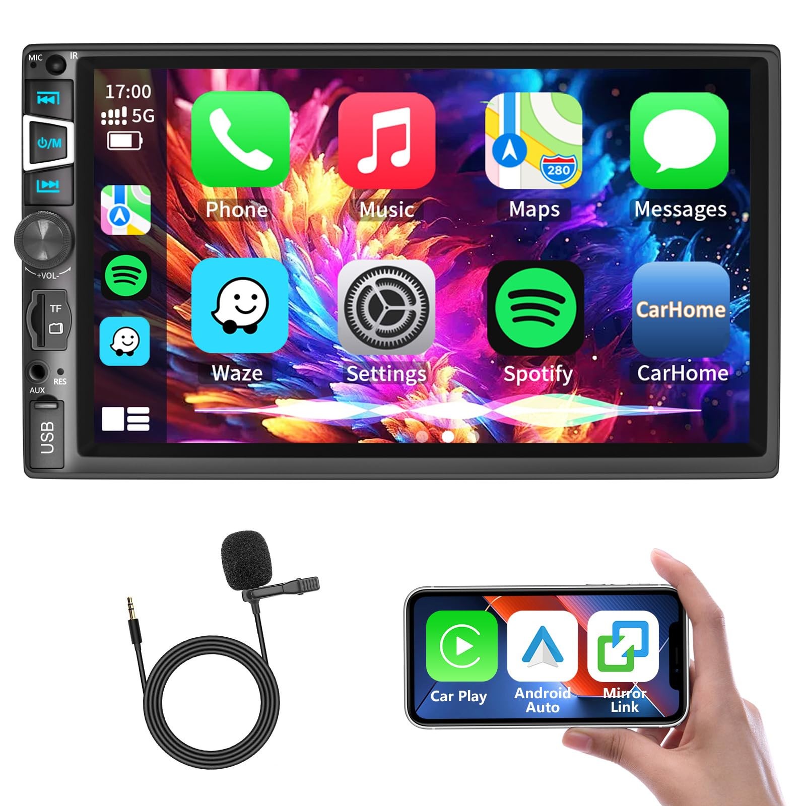 Double Din Car Stereo Compatible with Wireless Carplay&Android Auto&Mirror