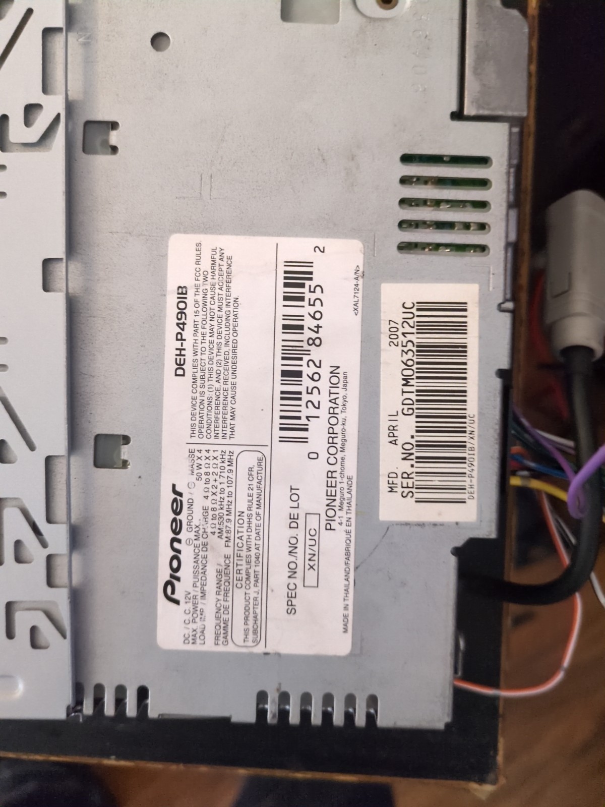 Pioneer Premier DEH-P490iB car audio in-dash unit.