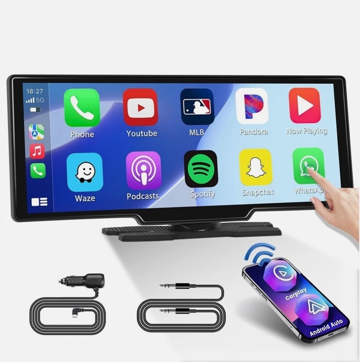 Hikity 10.26 inch Full Touch Screen Wireless Apple CarPlay Portable Car Stere…