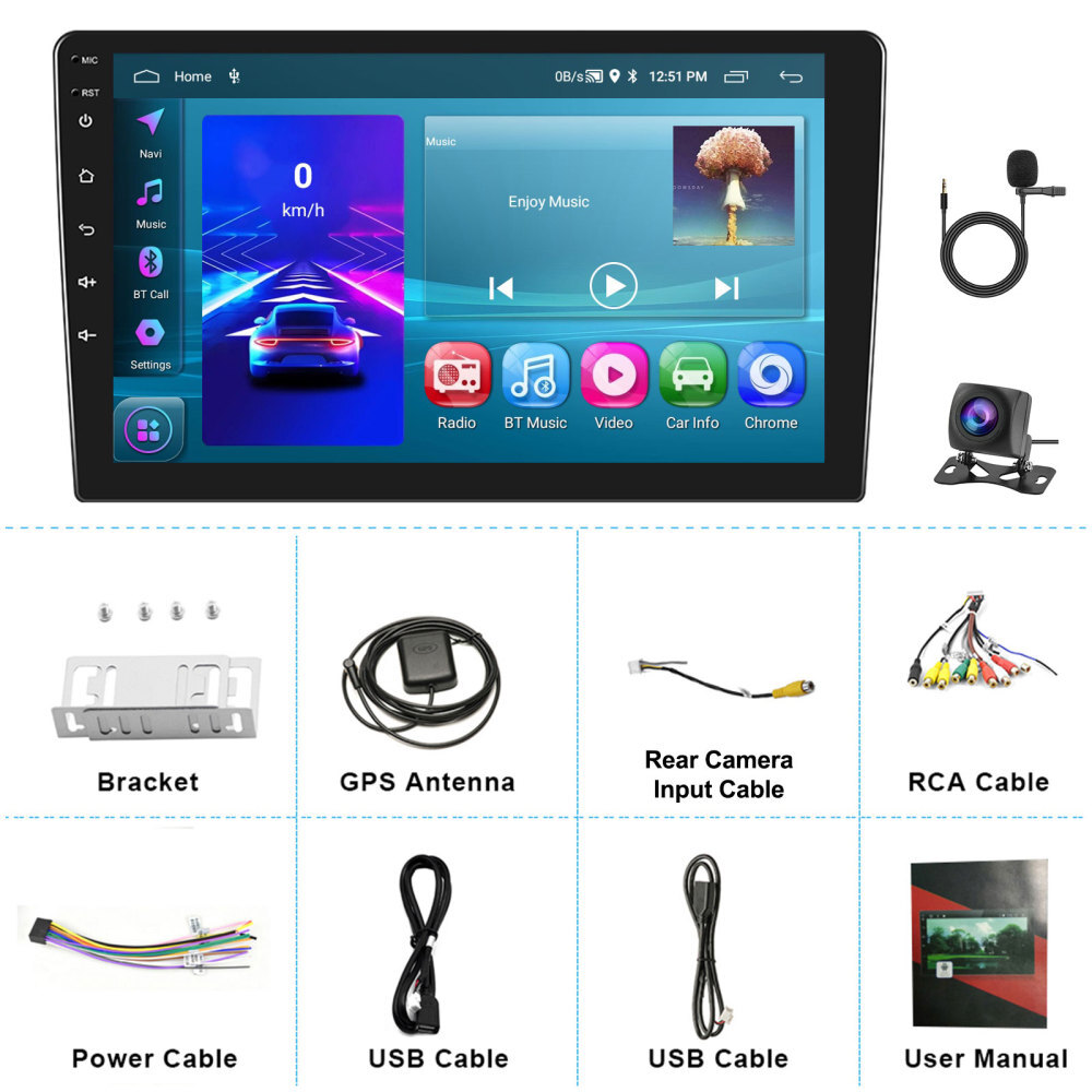 2G+64G Android 13.0 CarPlay Car Stereo Radio 10.1″ Double 2 Din GPS Navi +Camera