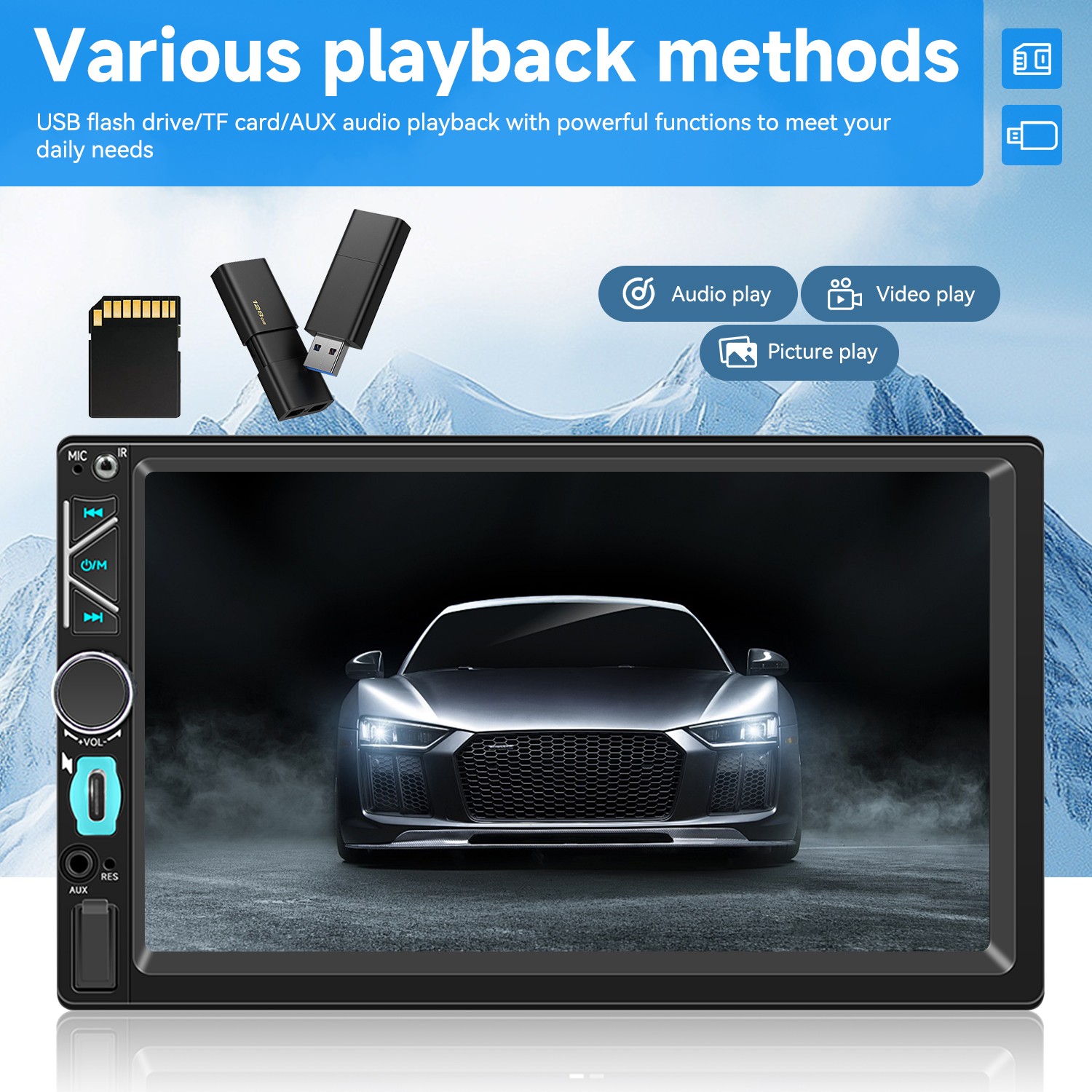 F7020C 7″ Touch Screen Stereo Single 1Din Radio Car Apple/Android Carplay GPS