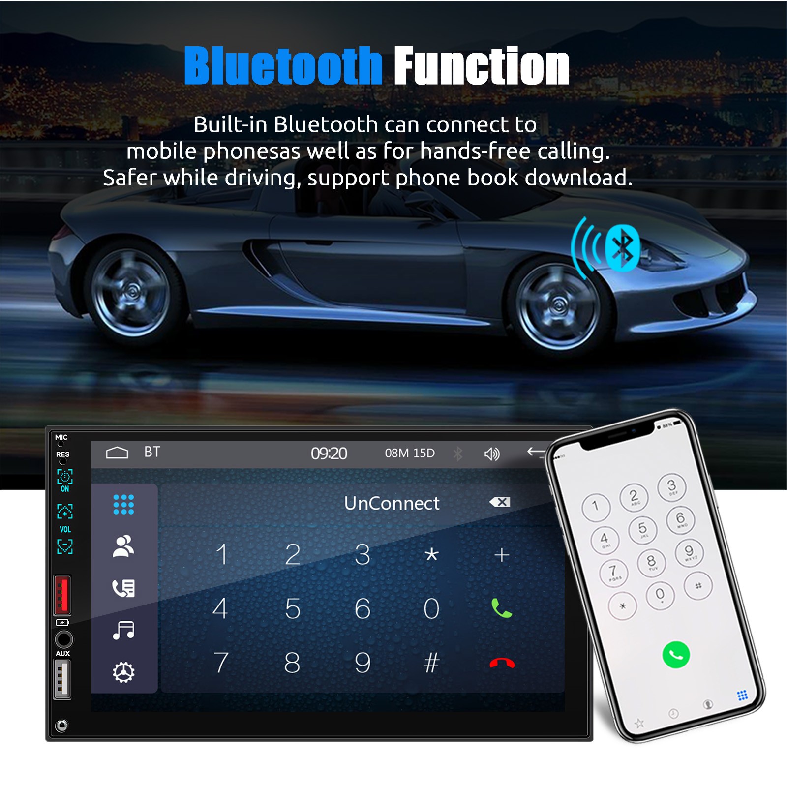 7 ” Single Din Car Stereo Android/Apple Carplay Radio Touch Screen Player+Camera