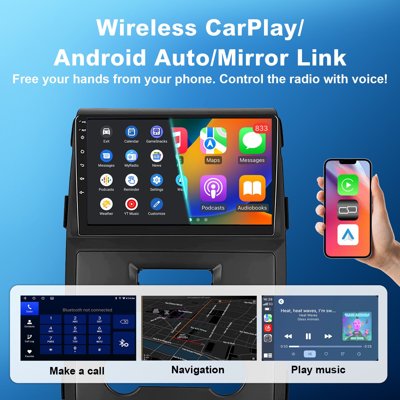 8Core 4+64G Ford F150 2009-2014 9″ Android14 Radio,Wireless CarPlay Android Auto