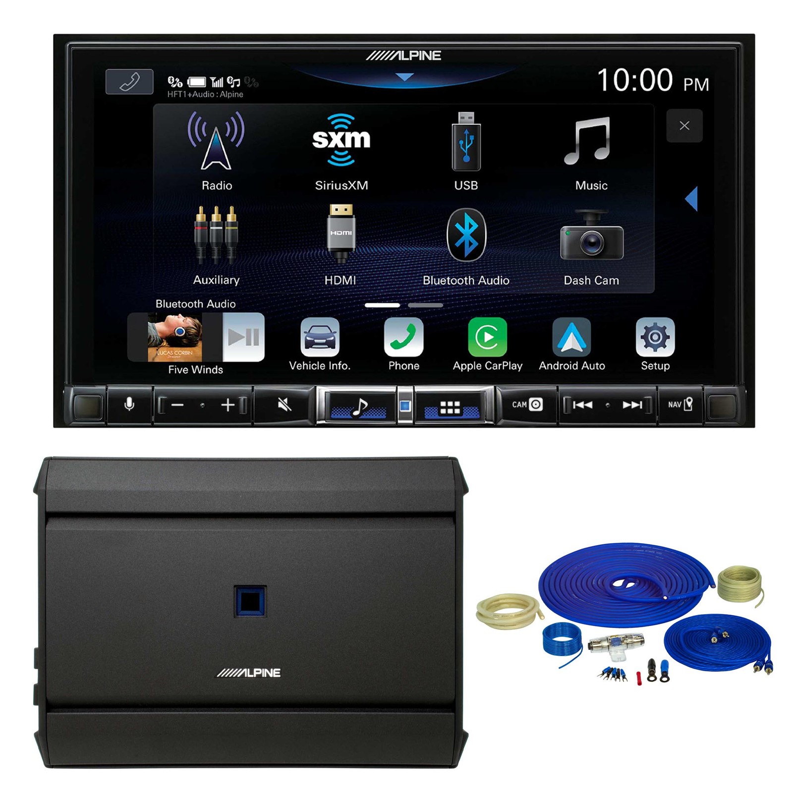 Alpine iLX-507 7″ CarPlay/Android Auto Receiver + S-A55V Amp & Wiring Kit