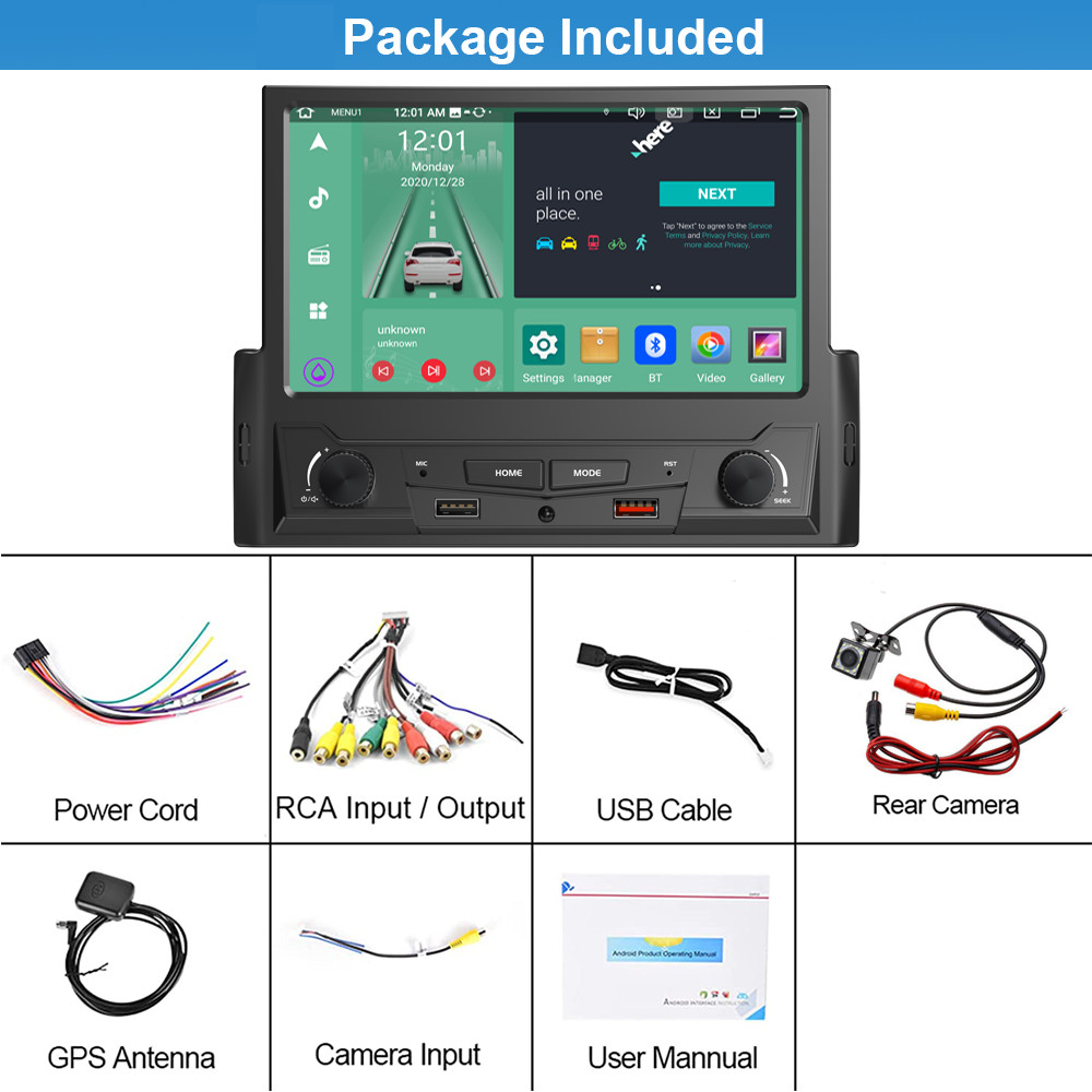 Carplay Single 1 DIN Car Stereo Radio GPS Wifi 7” Android12 Touch Screen+Camera