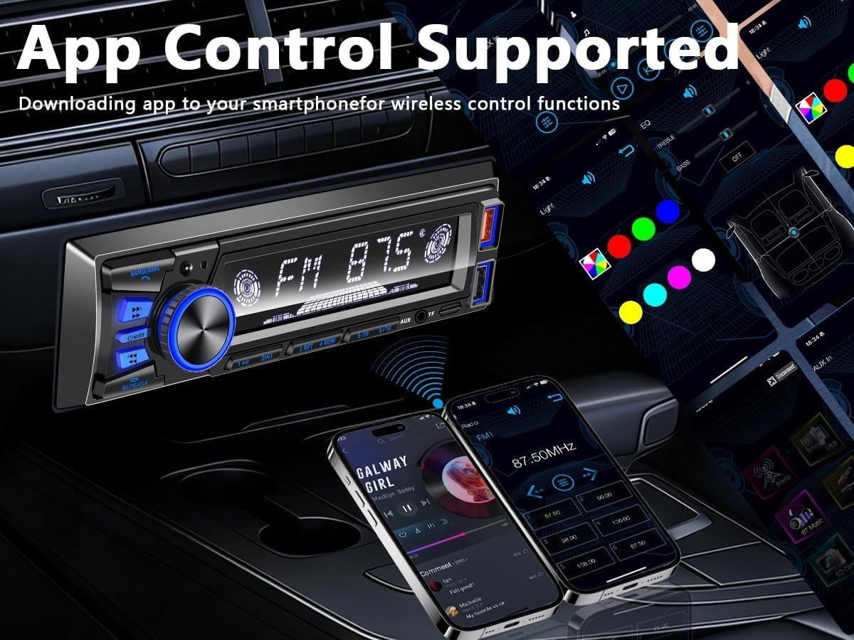 Car Bluetooth Stereo with App Control, Push-to-Talk, and Remote Access