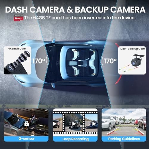 10.26″ Portable Apple CarPlay Screen for 10.26 inch with Dash Cam & Backup Cam