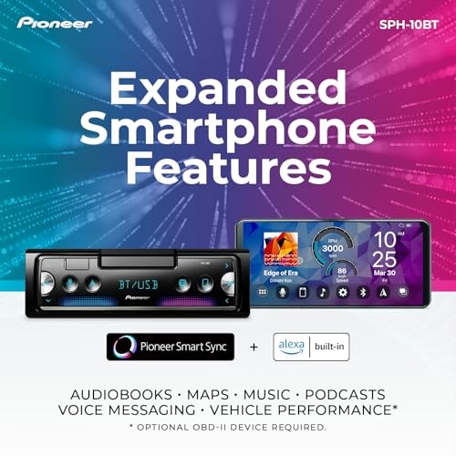 SPH-10BT 1-Din Smart Sync Receiver – Bluetooth, Smartphone Mount, Color