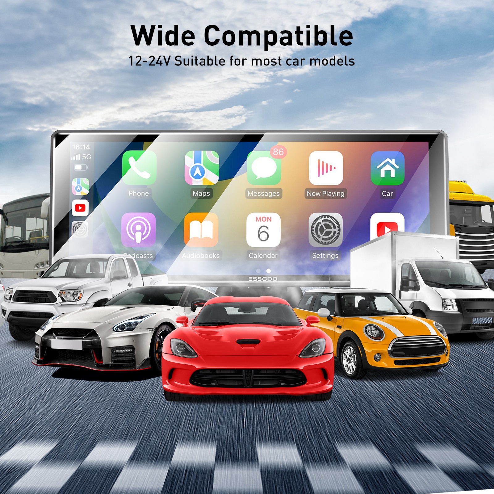 10.26″ Portable Car Stereo Radio Wireless Apple Carplay/Android Auto USB Camera