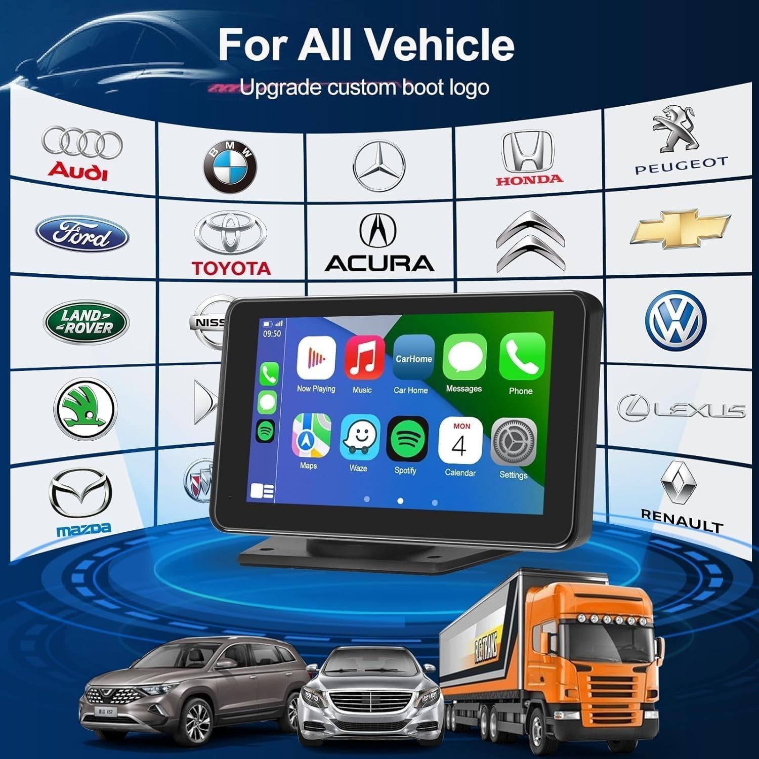 Wireless CarPlay Android Auto Car Stereo 7in Touch Screen Backup Cam Bluetooth