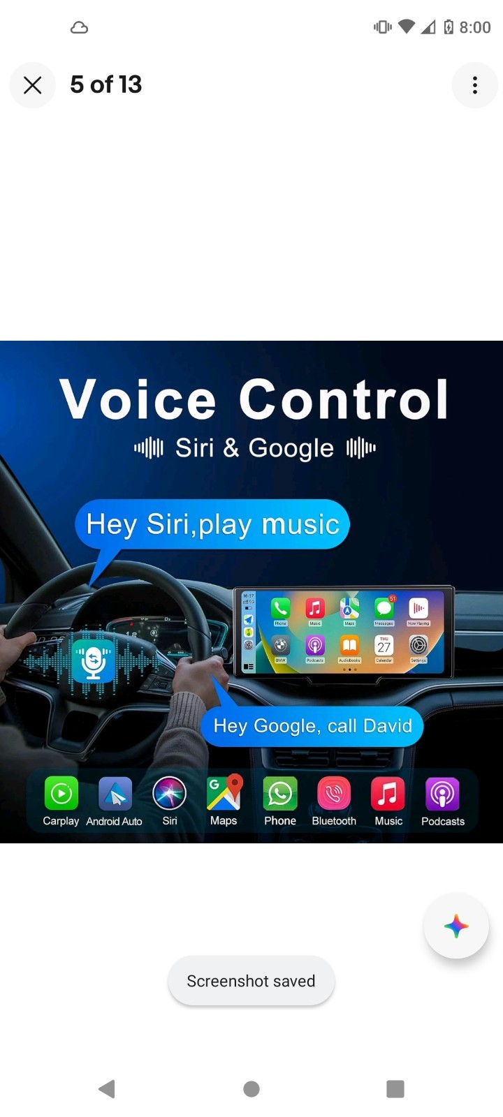 Portable 9.3-Inch Wireless Apple Carplay Screen for Car with Auto Brightness, 4K