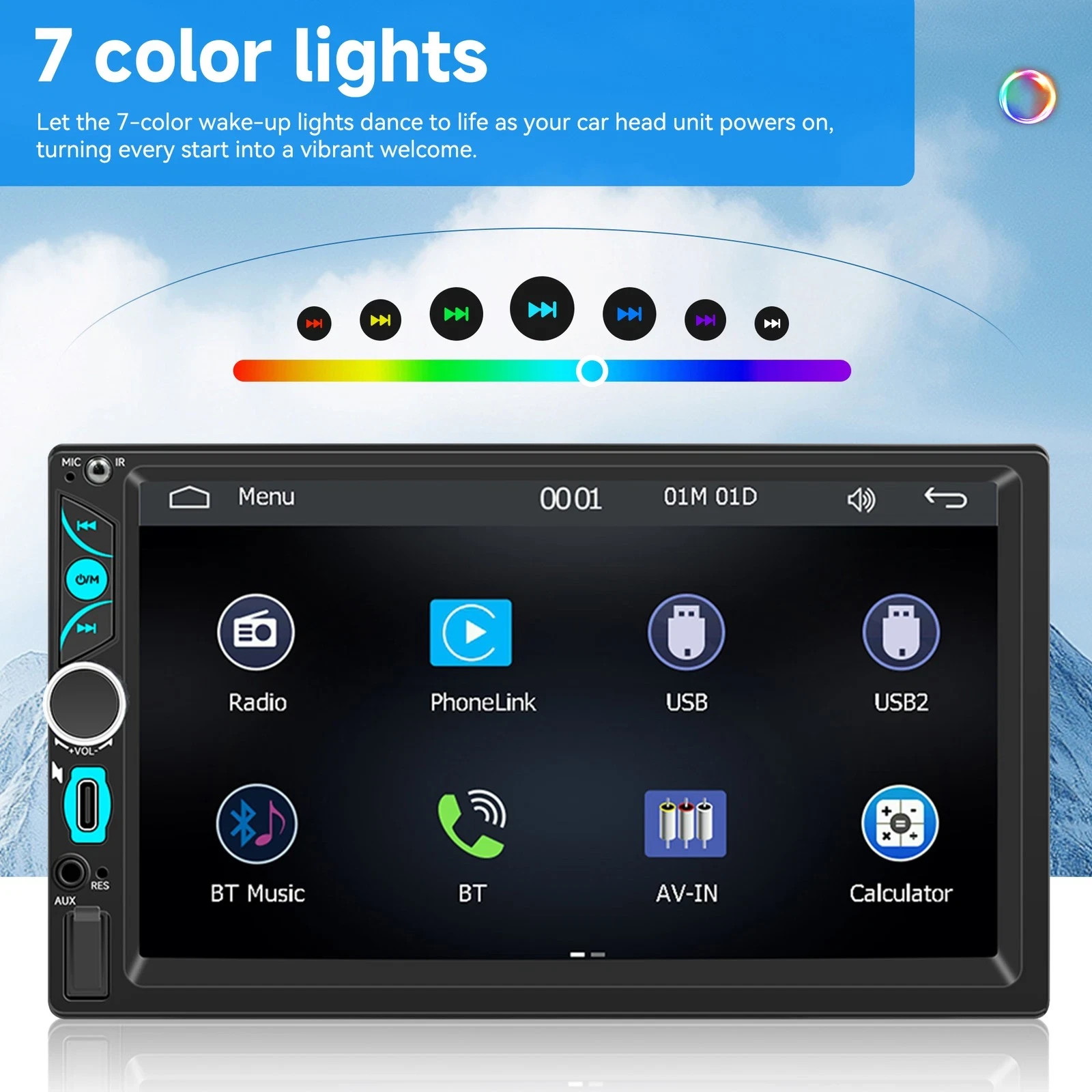 Double Din Car Stereo with 7″ HD Touchscreen, Wireless Apple Carplay & Android A