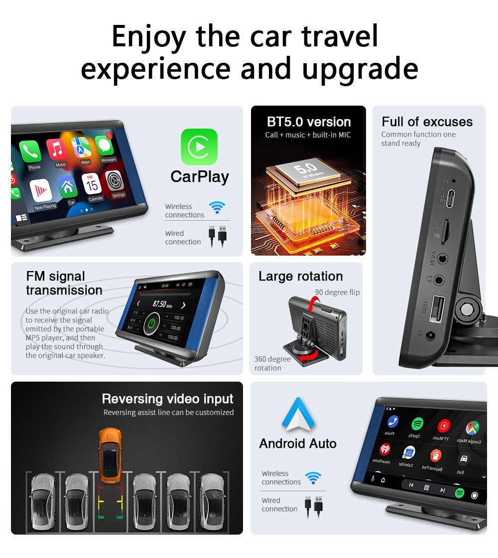 7” LCD Car MP5 Player With Remote Control Android Auto Carplay BT FM Radio