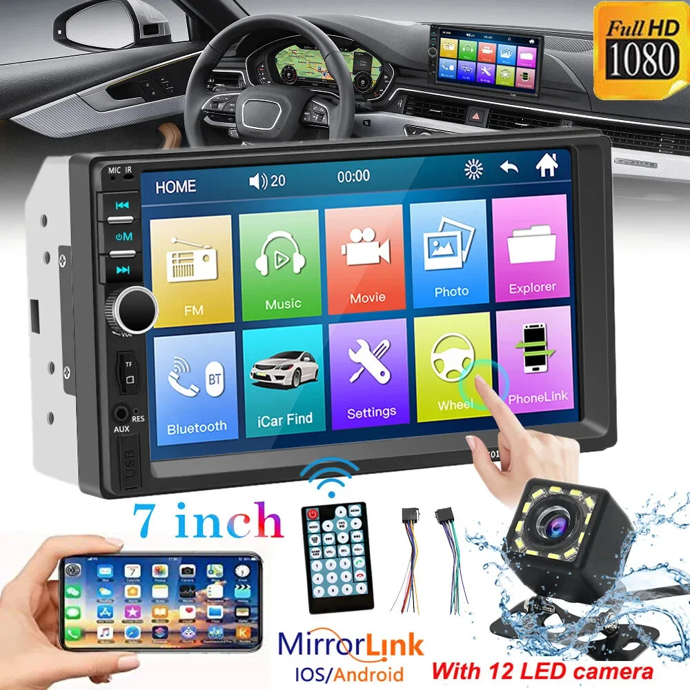 7″ Double 2 DIN Car Stereo Radio MP5 Touch Screen Bluetooth FM + Rear Camera“