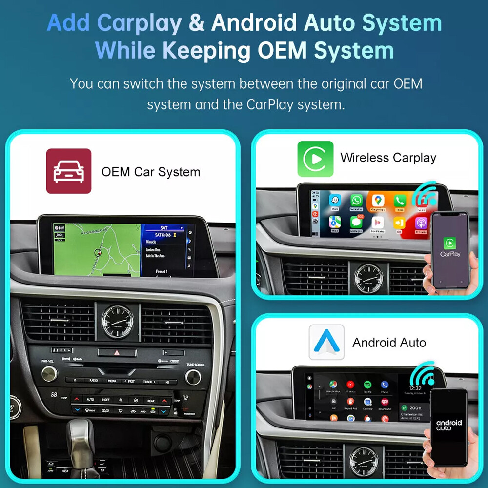 Wireless Carplay Android Auto Car Retrofit Module For Lexus RX 2016-2019 Mirror