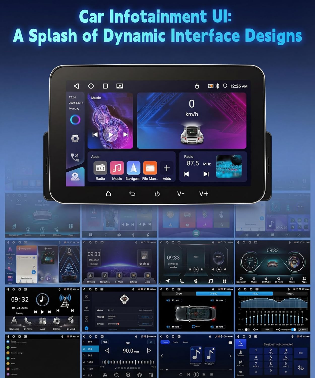4G+64G Android Single Din Car Radio Stereo with Wireless Carplay & Android Auto