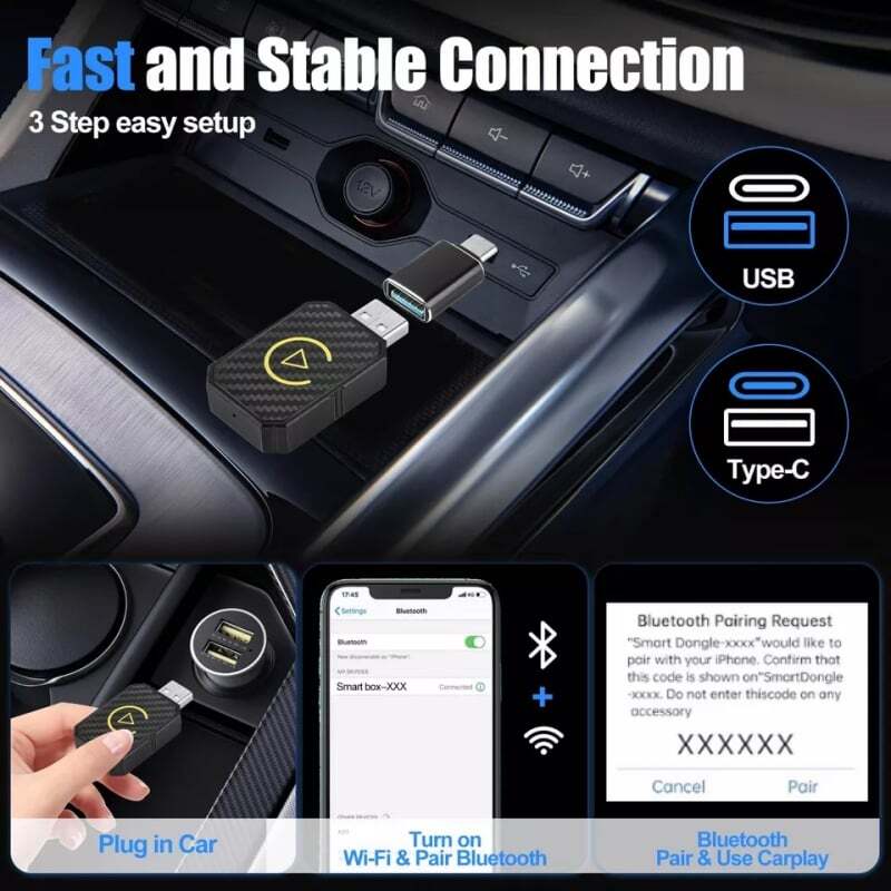 Wireless CarPlay Adapter for Apple iPhone USB Adapter Plug In-Dash Units