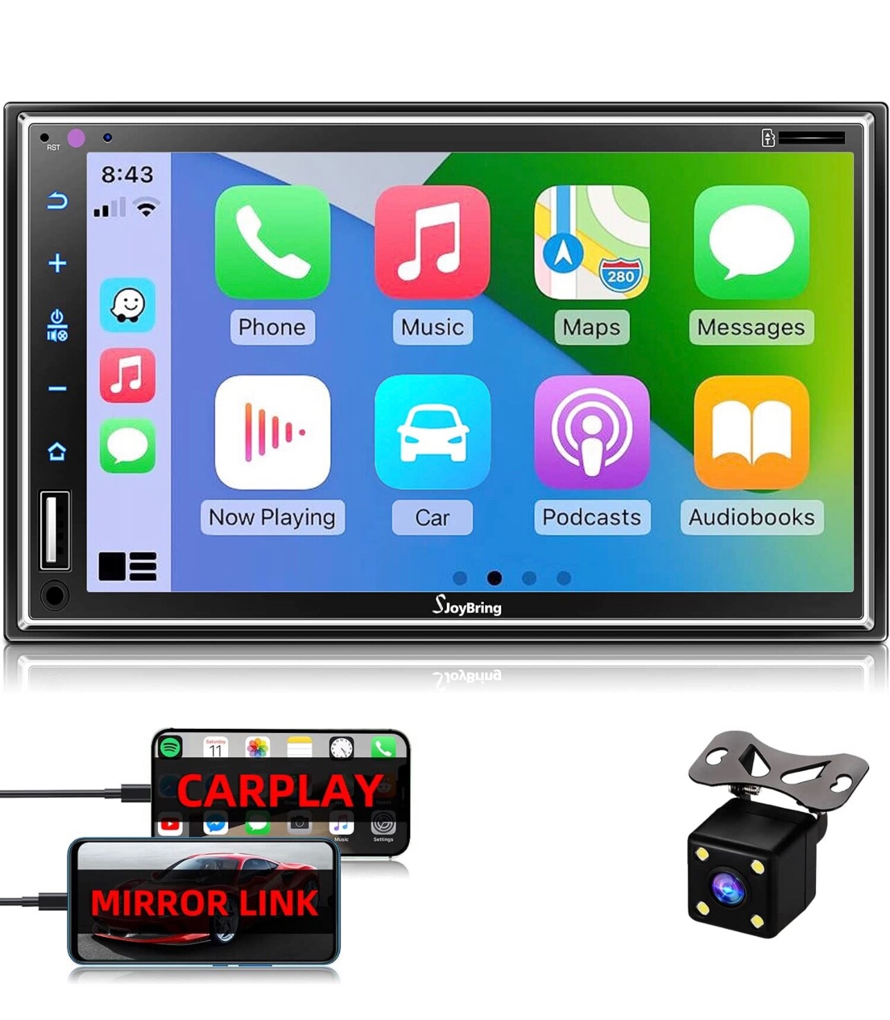 Car Stereo Compatible with Apple Carplay, Double Din 7″ Full Touch HD Capacitive