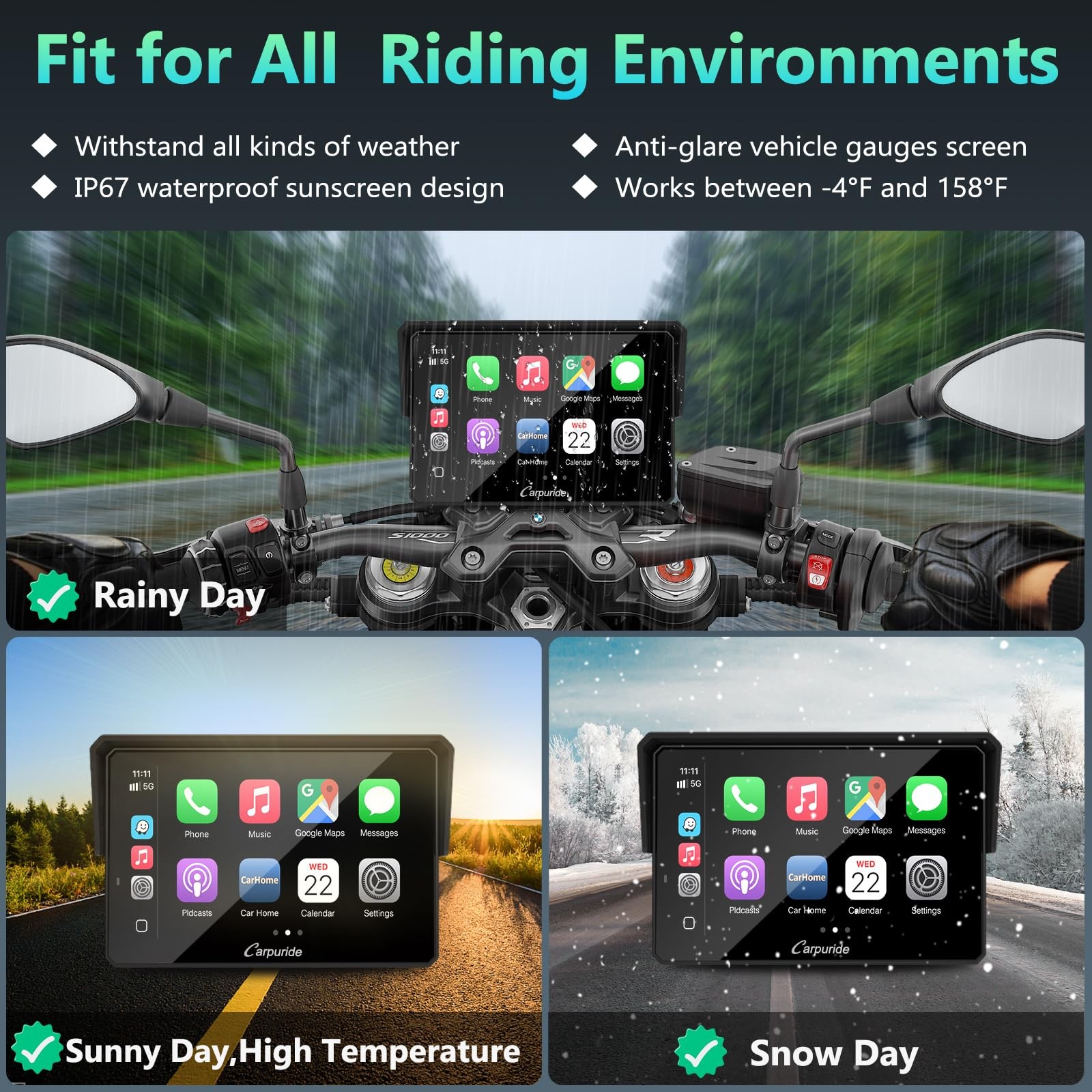 CARPURIDE W502BS PRO for BMW Motorcycle CarPlay & Android Auto Dual Bluetooth…
