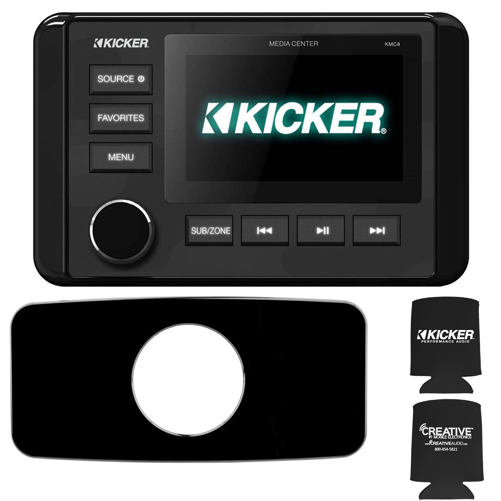 Kicker KMC4 Marine Radio With Stinger Marine SEADASH3B 3″ Radio Kit – Black