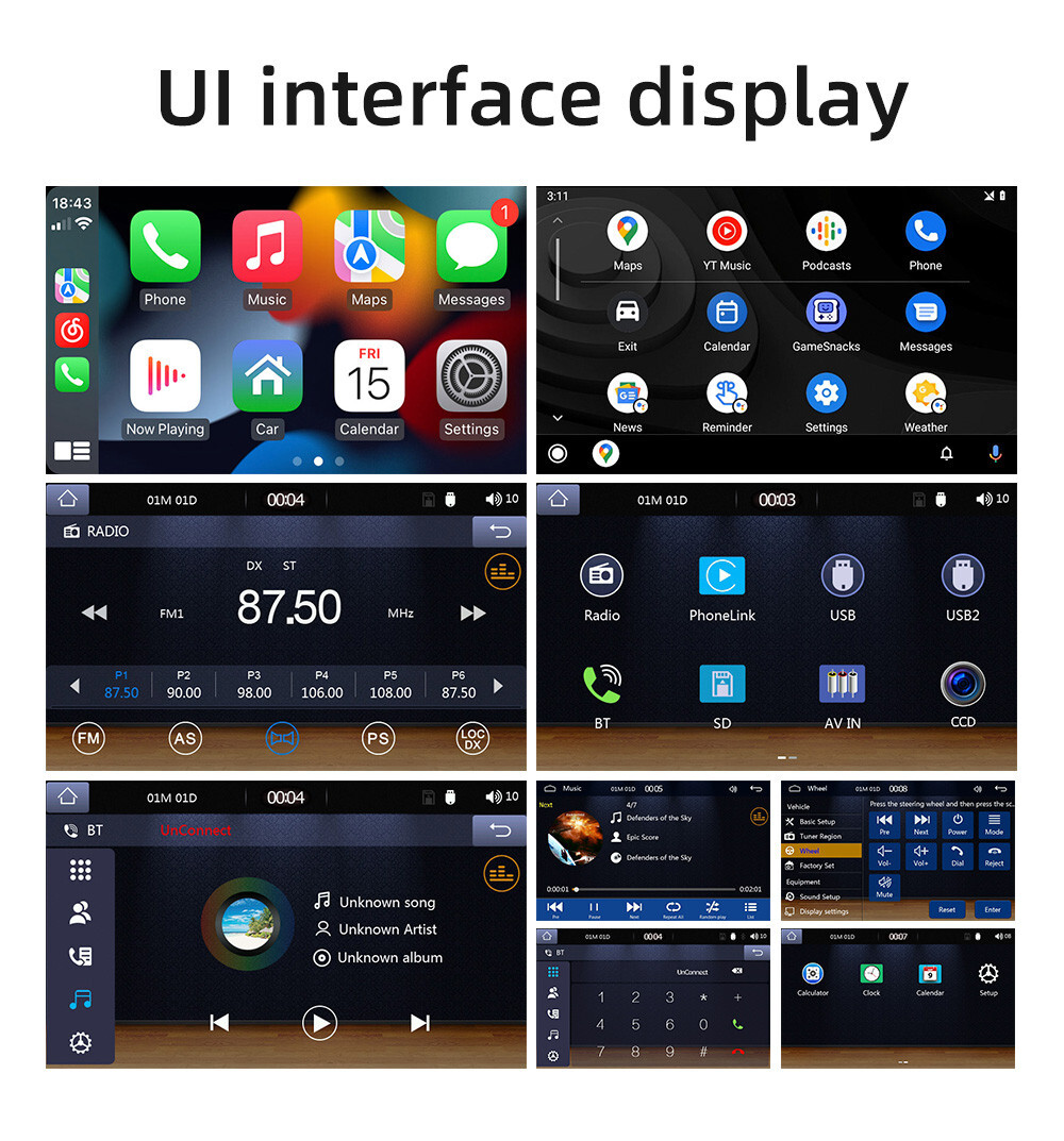 Radio Car Stereo Touch Screen 2DIN MP5 Player Carplay Android Auto BT Aux TF USB
