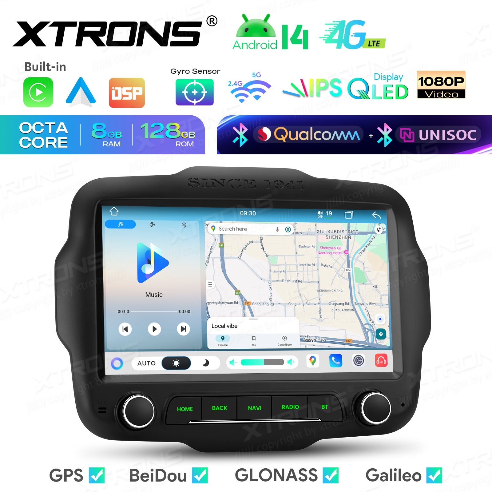 Android 14 Radio for Jeep Renegade 8-Core 8+128GB Wireless CarPlay Auto DSP 4G