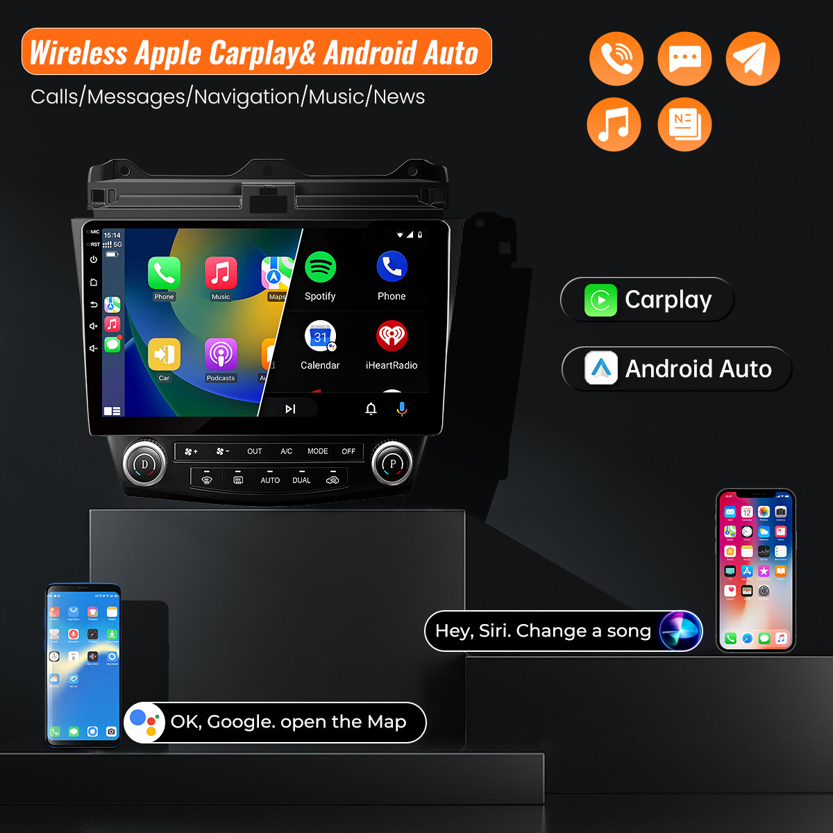Fit Honda Accord 2003-2007 Apple Carplay Car Stereo FM Radio MP5 Backup Camera