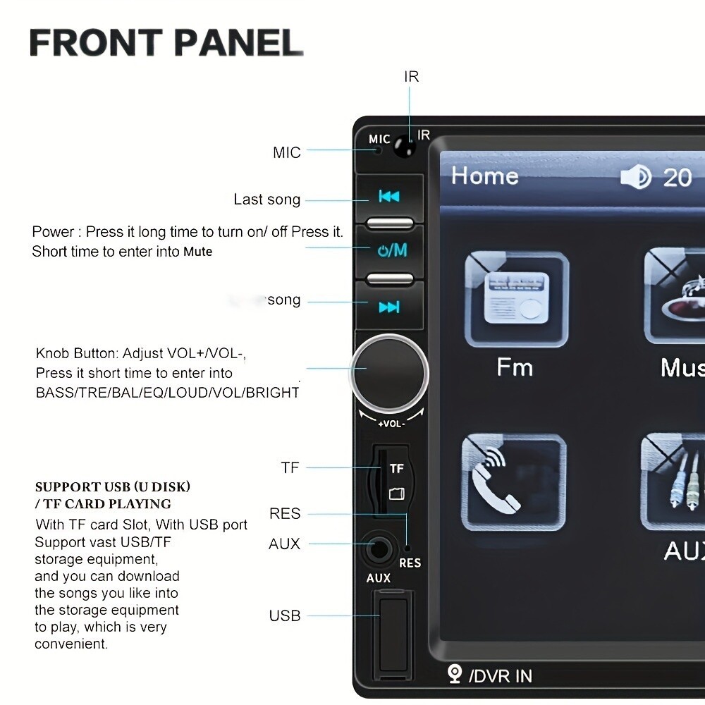 Double 2DIN 7″ Car MP5 Player Touch Screen Stereo Radio USB AUX+Rear Camera