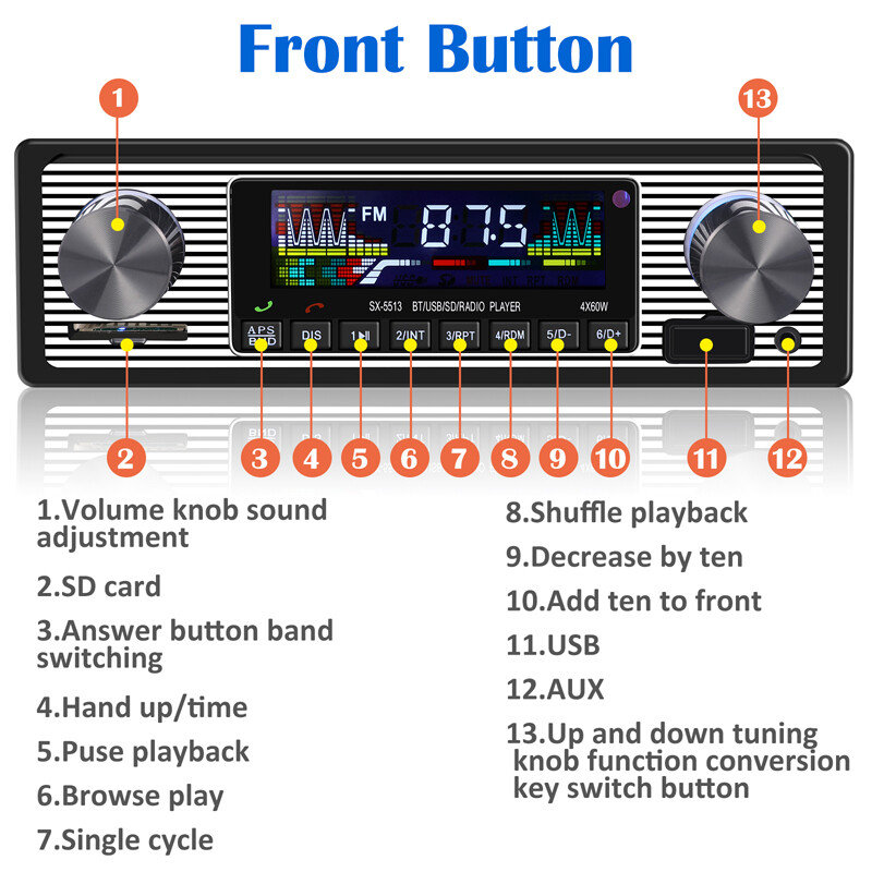 Bluetooth Vintage Car FM Radio MP3 Player USB Classic Stereo Audio Receiver LOT