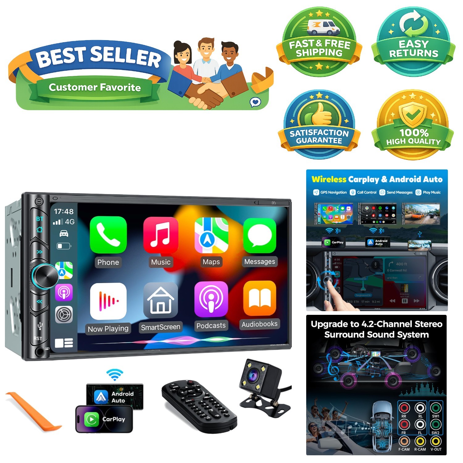Advanced Double Din Car Radio with 4.2 Channel Output and 2 Subwoofer Ports