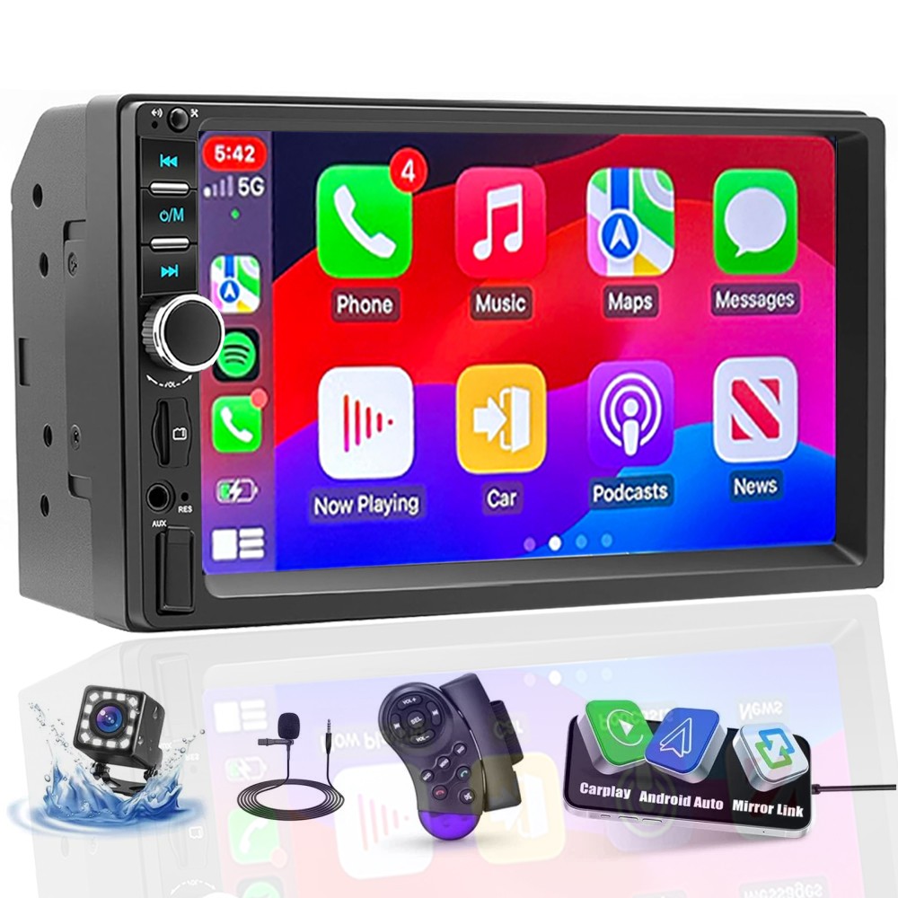 Double Din Apple Carplay Android Auto Car Stereo Radio Bluetooth 7″ Touch Screen