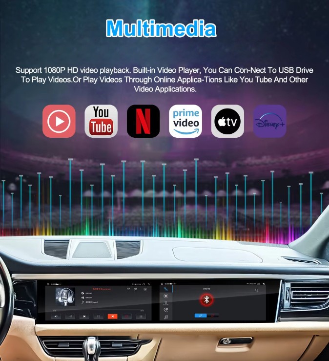 12.3″ Dual Screen Car Radio For Porsche Macan 2018-2024 GPS Stereo Carplay 4+64G