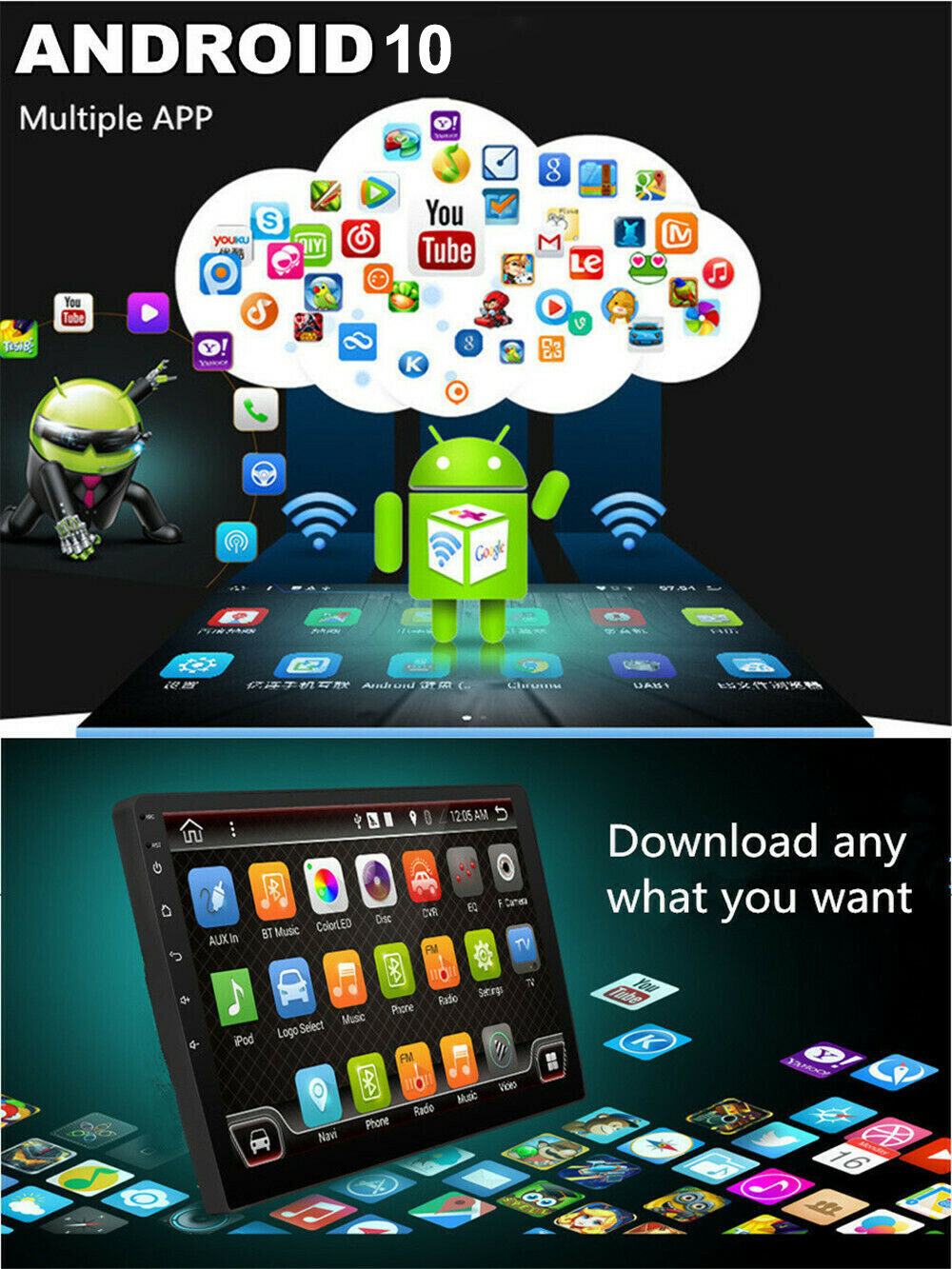 Android 10.0 Car Stereo Radio 10.1″ Single 1Din GPS Navi WiFi FM Touch Screen