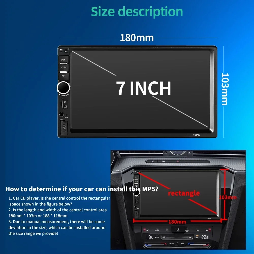 7″ Double 2 DIN Car Stereo Radio MP5 Touch Screen Bluetooth FM + Rear Camera“