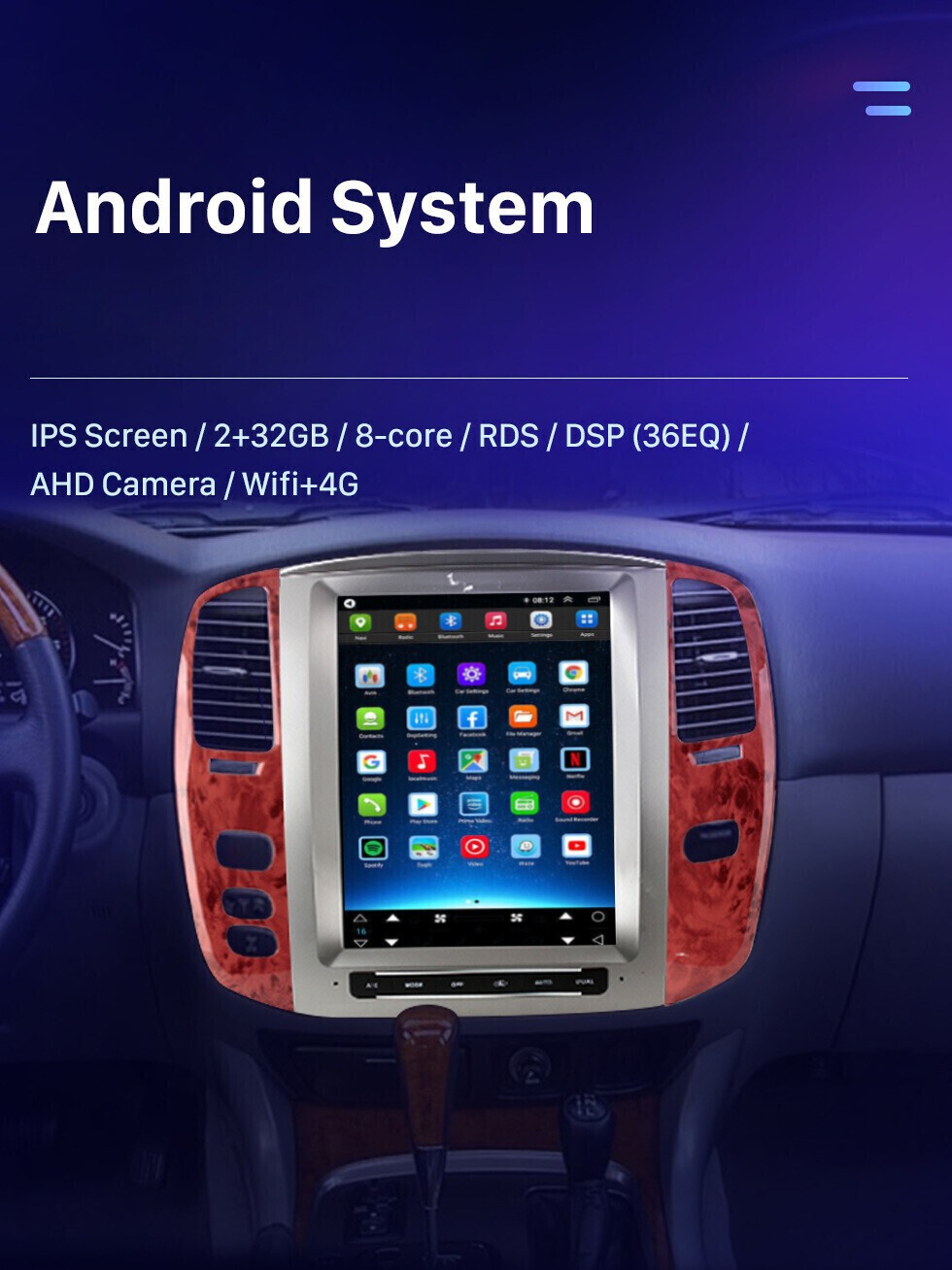 12.1″ Car Stereo Radio GPS For 04-08 Toyota Land Cruiser LC100 Lexus LX470