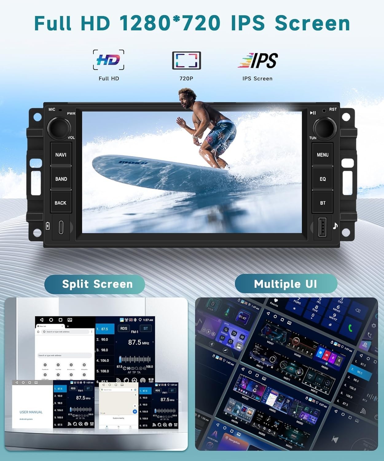 7″ 4+64G Android Auto Carplay 2006-2018 Jeep Wrangler Dodge RAM Chevy Chrysler