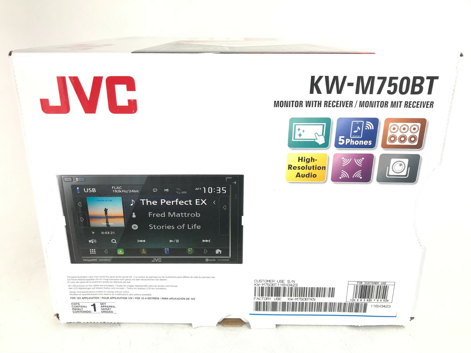 JVC KW-M750BT Android Auto Apple CarPlay iPhone Pandora XM Bluetooth Media 6.8″