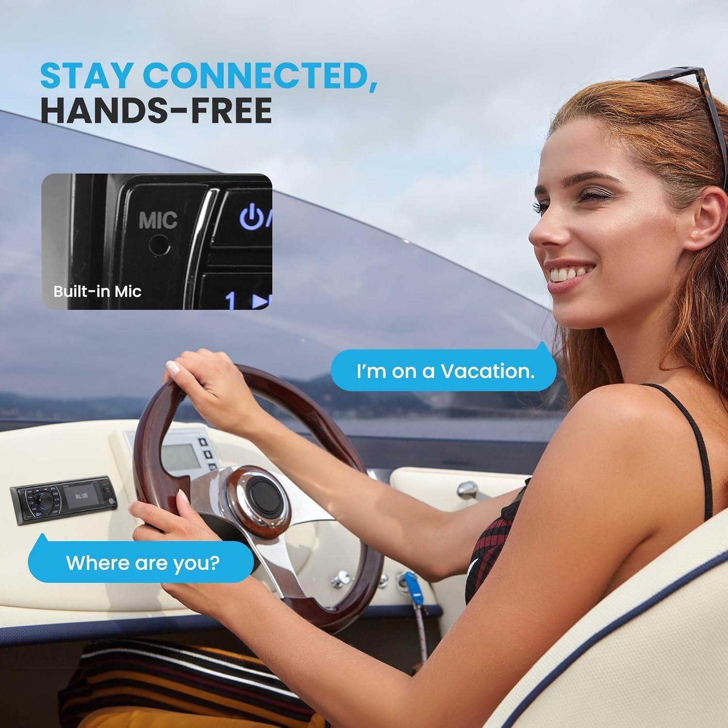 300W Bluetooth Marine Stereo Receiver – Single DIN In-Dash AM/FM Radio with USB